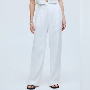Madewell Harlow Wide Leg Pant 10P White 100% Linen Sailor Button High Rise